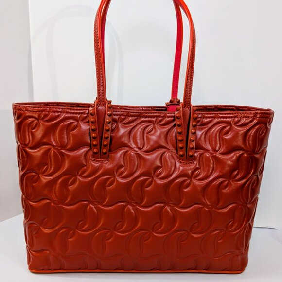 Christian Louboutin Orange Red Hall Logo-Embossed Leather Cabata Tote Bag - Picture 6 of 15